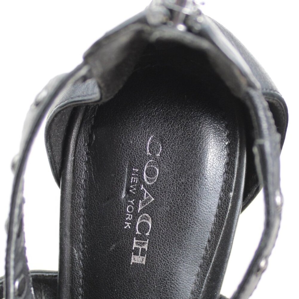 Coach Black Rhonda Open-Toe Leather Studded Straps Stacked Heels Pumps Size 9 - Picture 5 of 10